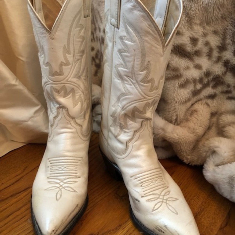 Justin Genuine Leather White Western Boots